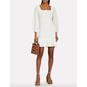 Veronica Beard Denise Dress Lace Ruffle Smocked Mini Cottagecore White US 8 NWT